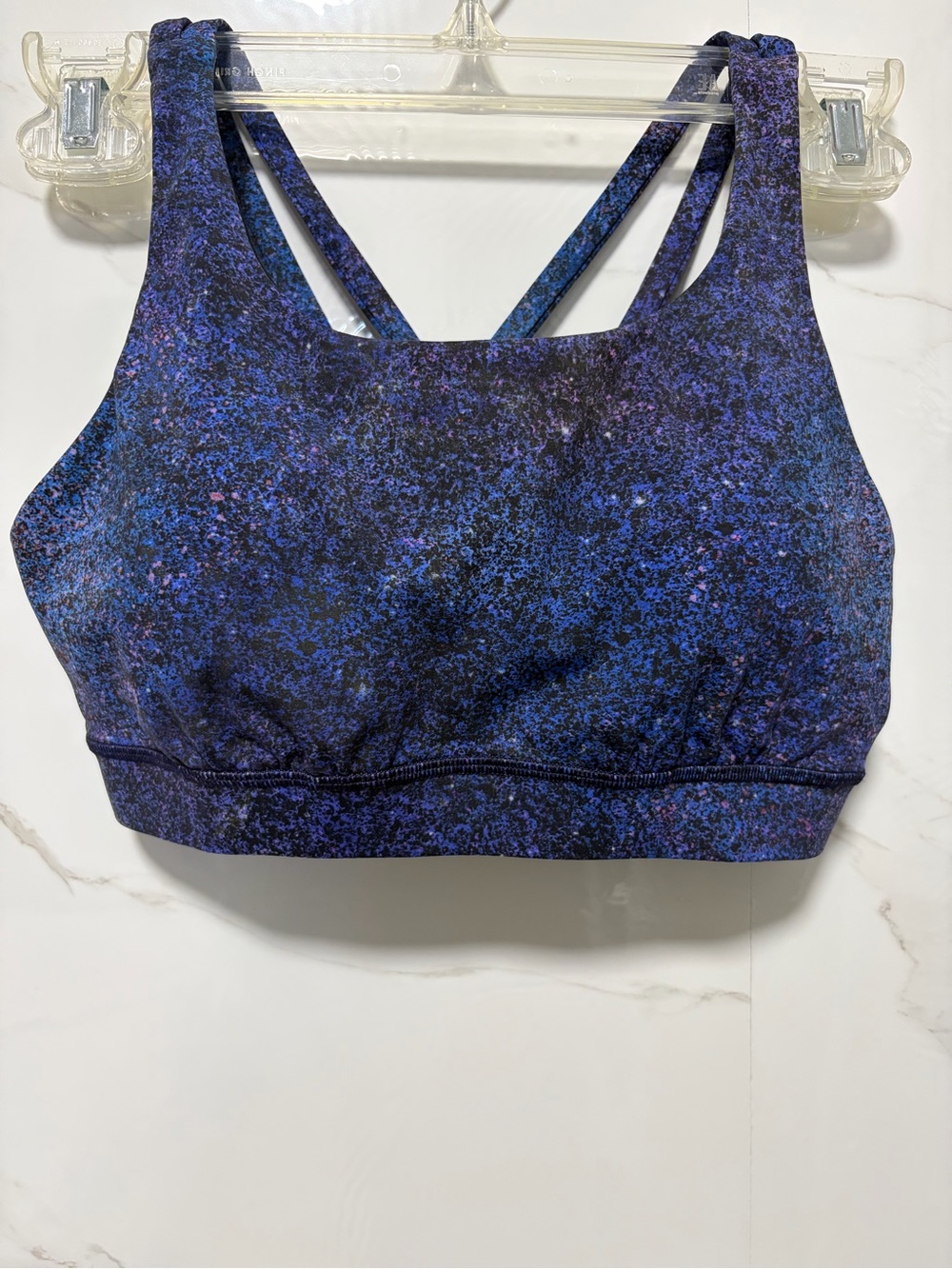 Lululemon Sports Bra Womens 6 Blue Purple Speckle Print Energy Bra Strappy Yoga
